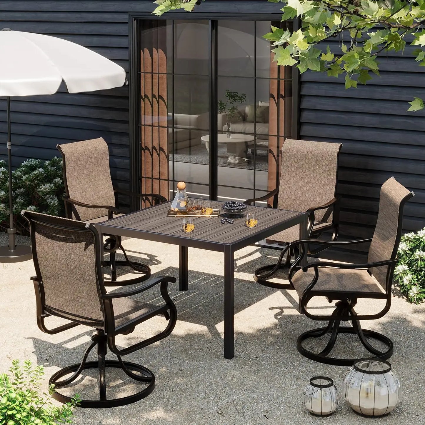 Patio Swivel Chairs Set - Black Metal Frame for Lawn Garden Backyard