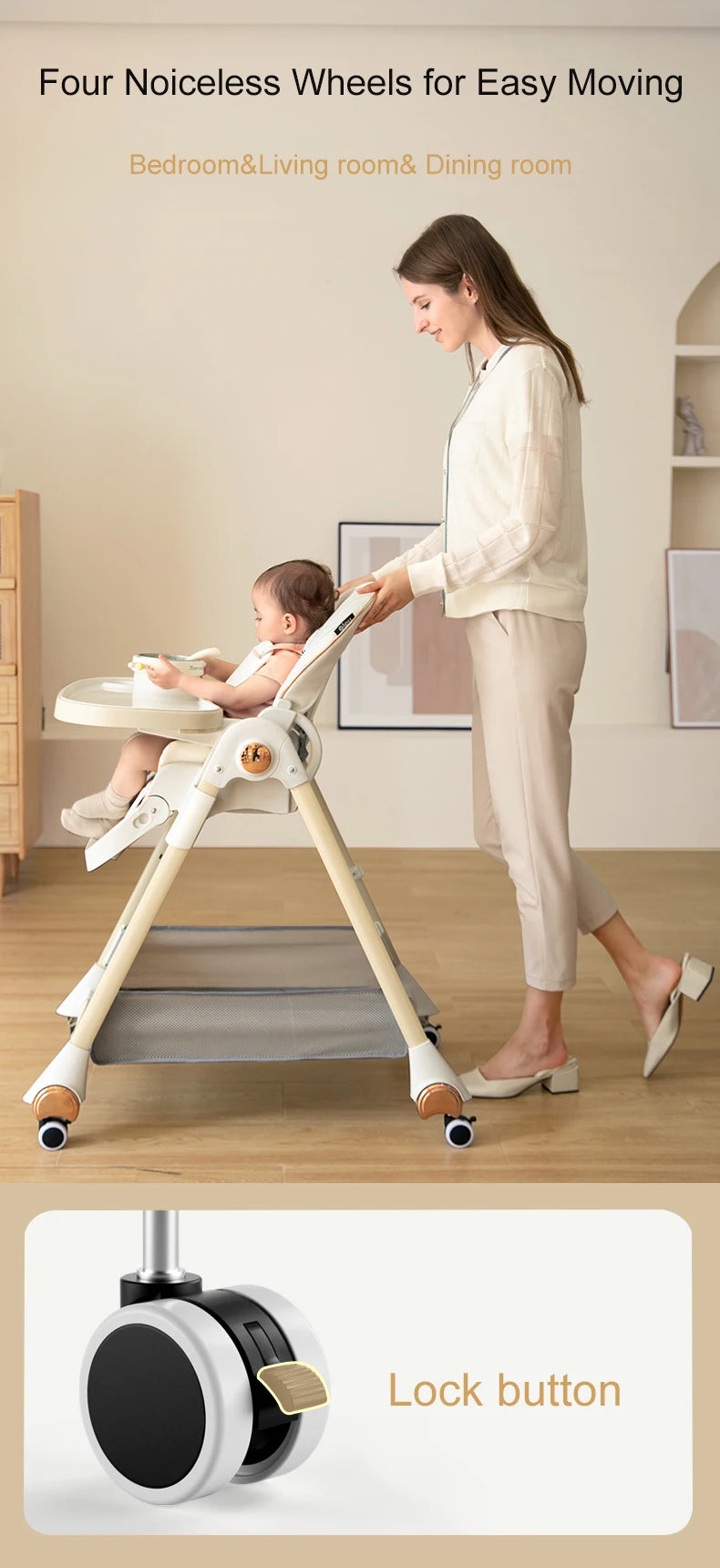 Adjustable Height Baby High Chair with Removable Seat and Tray
