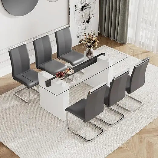 Dining Table Set with Tempered Glass Top