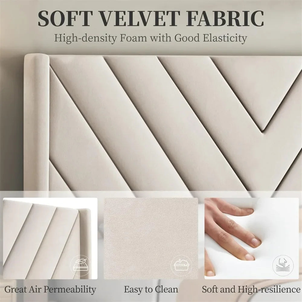 Bed Frame Upholstered Platform with Wing Side