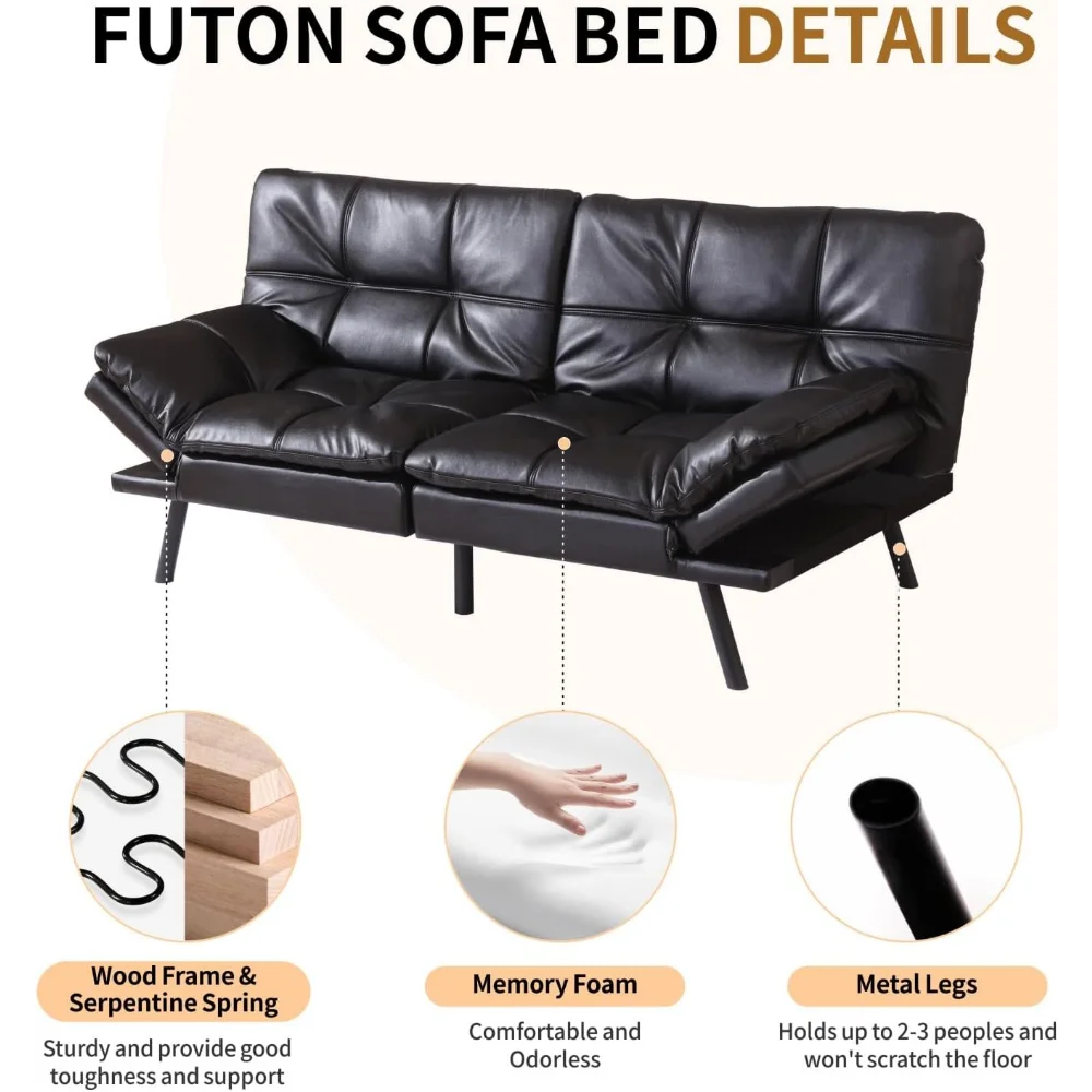 Convertible Memory Foam Sofa Bed with Adjustable Backrest