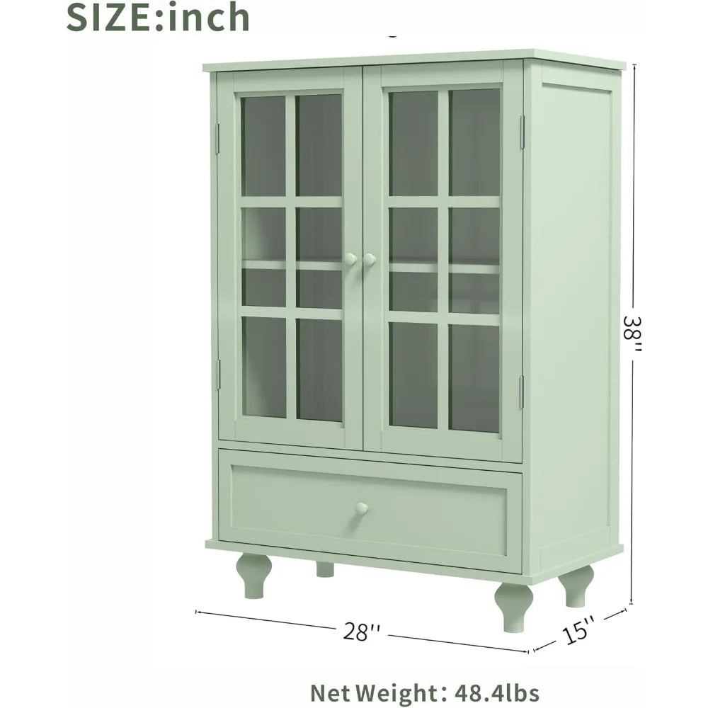Buffet Cabinet with Glass Doors and Drawer