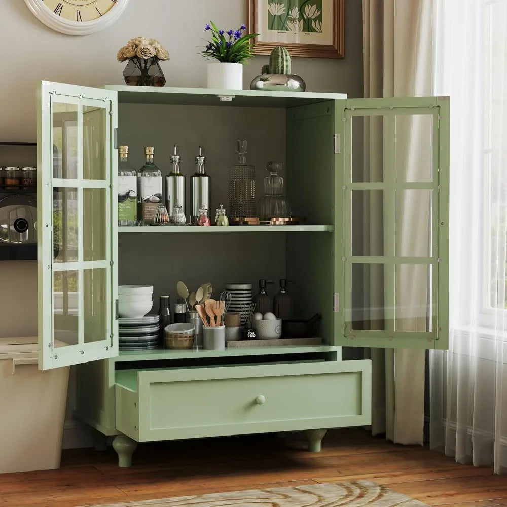 Buffet Cabinet with Glass Doors and Drawer