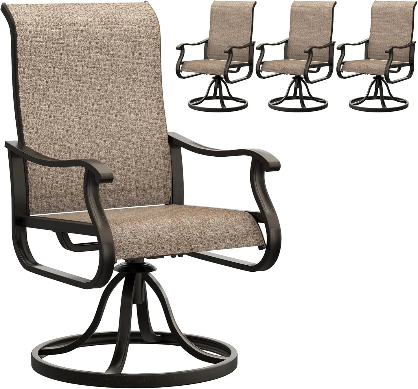 Patio Swivel Chairs Set - Black Metal Frame for Lawn Garden Backyard