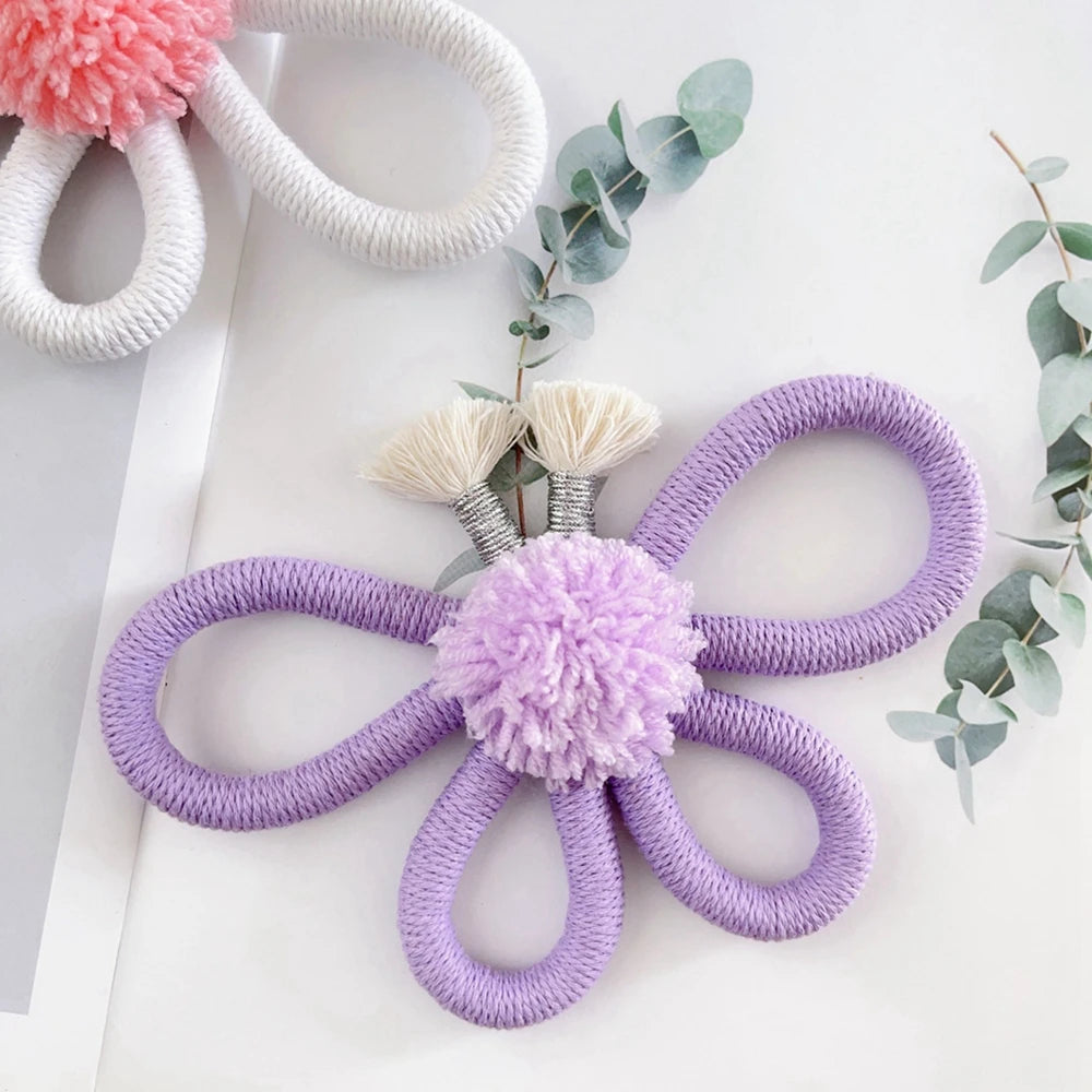 Girls Bedroom Decorations Pink Macrame Butterfly Sunflower Handmade Woven Sunflower