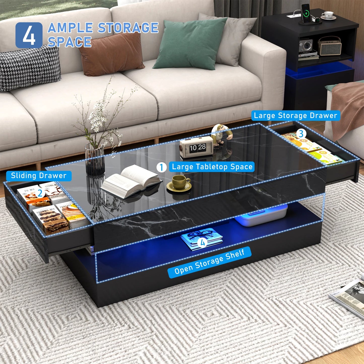 Modern Stylish Coffee Table with LED lights