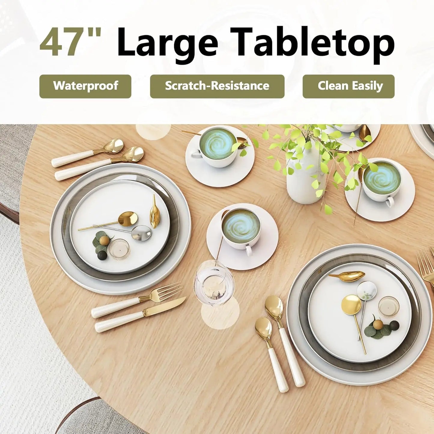 Round Dining Table with 2-Layer Storage Shelf and Wood Slide Door