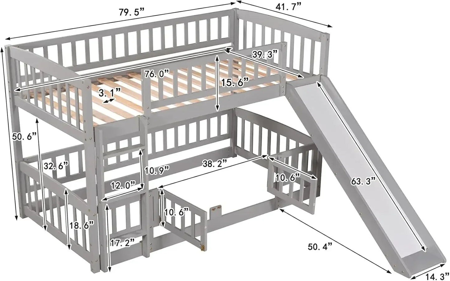 Low Bunk Bed with Slide Twin Over Twin Bunk Bed