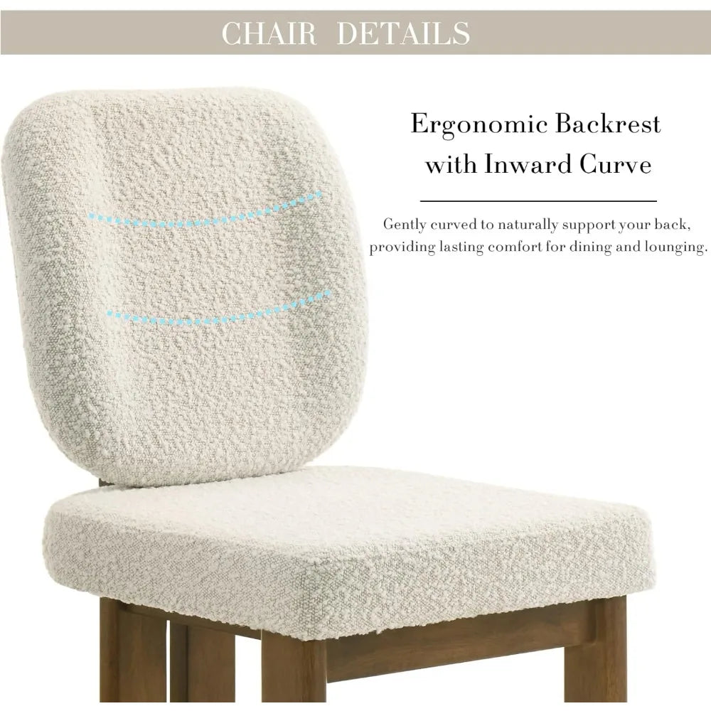 Modern Boucle Dining Chairs Set of 2 with Ergonomic Curved Back/Walnut Wood Legs
