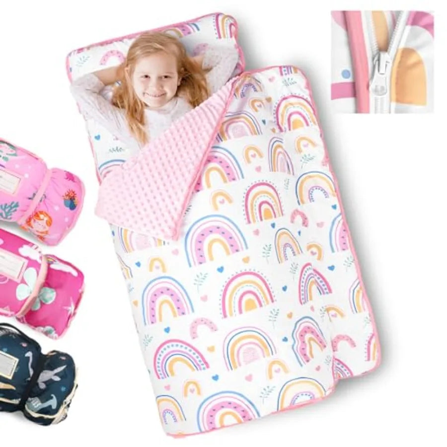 Toddler Nap Mat Extra Large with Detachable Minky Blanket and Pillow