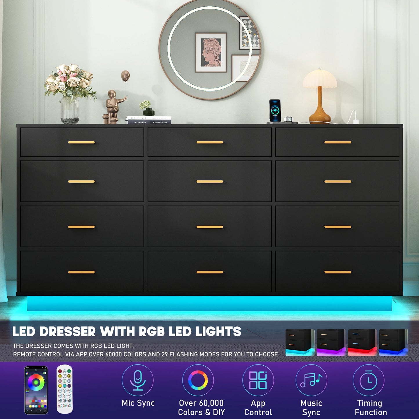 Wood Dresser with LED Lights for the Bedroom