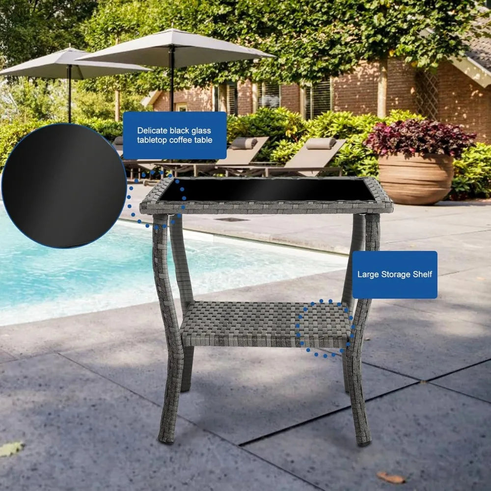 Wicker Cushioned Patio Rocker with Side Table