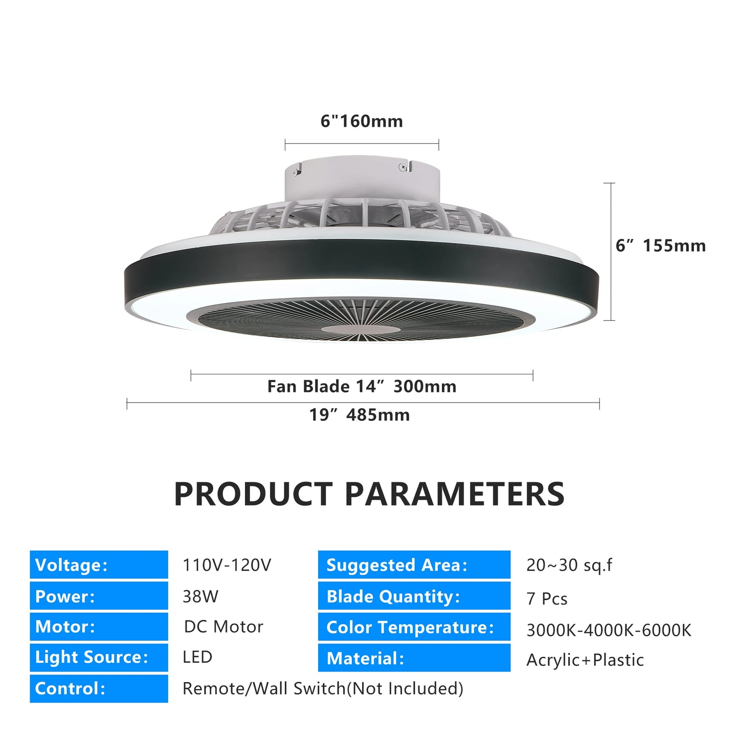 LED Ceiling Fan Light Smart RGB Lights with Remote