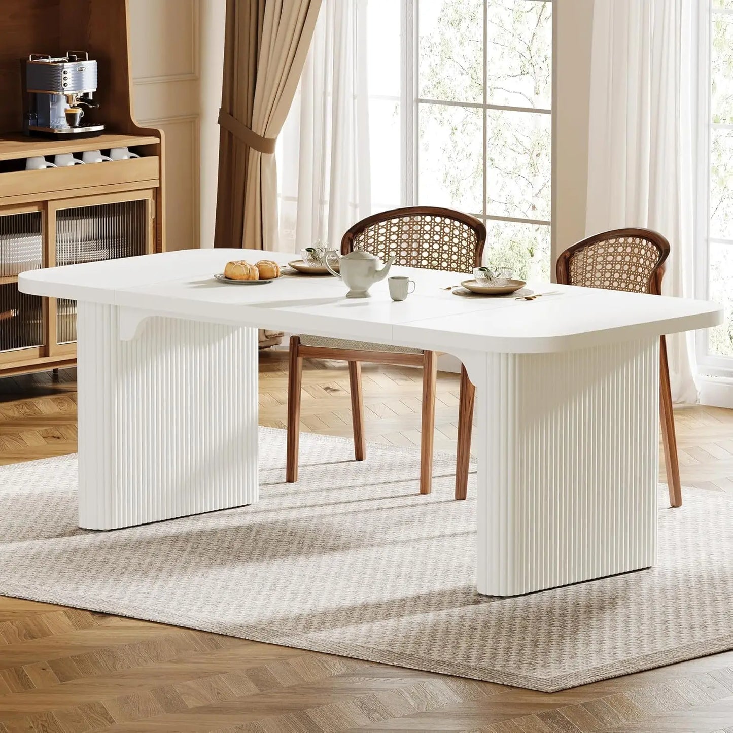 Modern Dining Table with Double Robust Pedestal