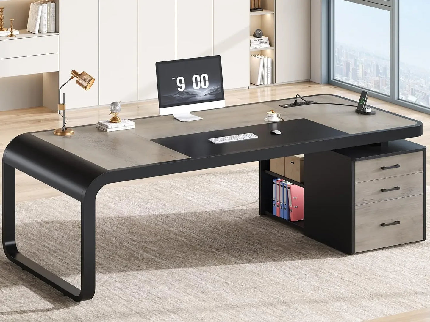 Executive Desk with Drawers and Lateral File Cabinet