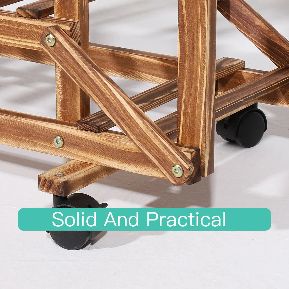 Multi-Layer Wood Plant Stand Rack with Wheels