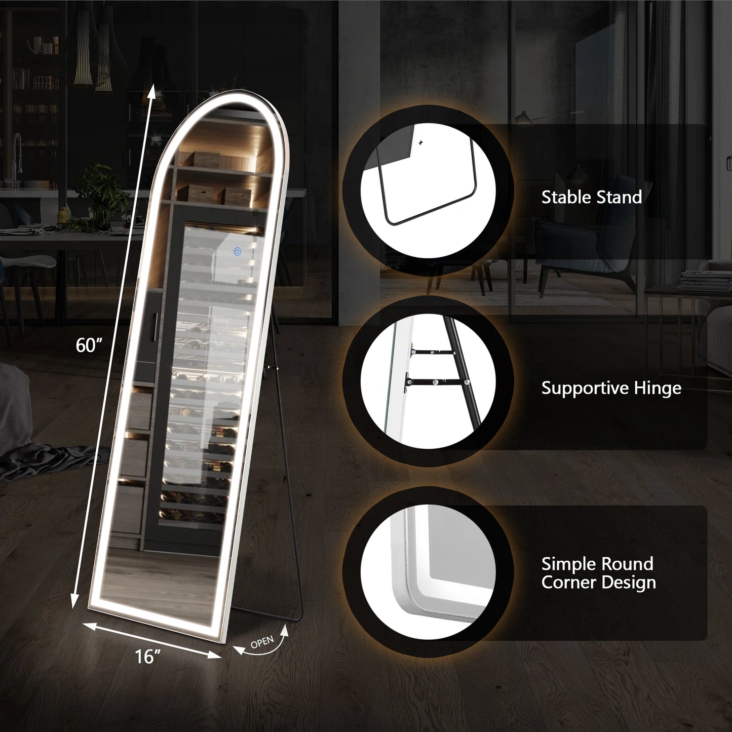 Full Length Mirror with 3 Color Lighting