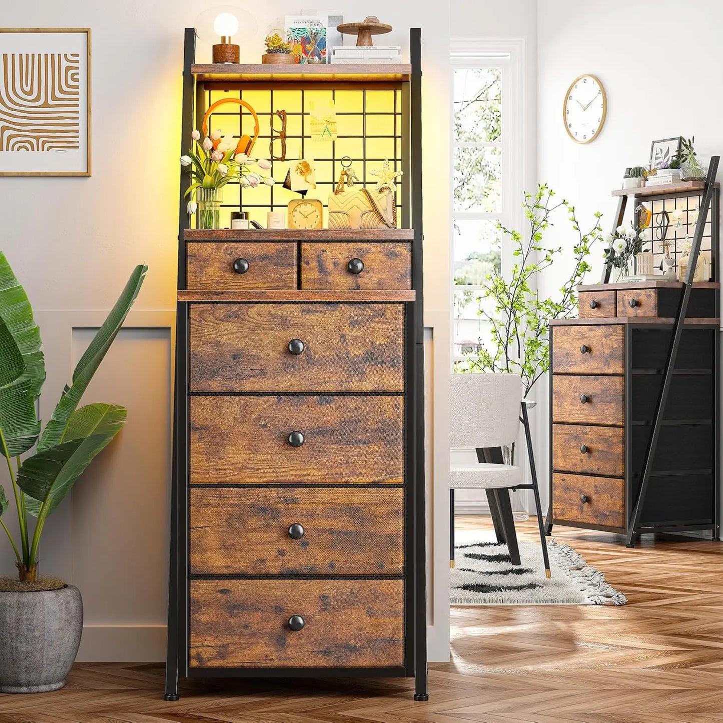 Vertical Dresser for Bedroom with LED Lights
