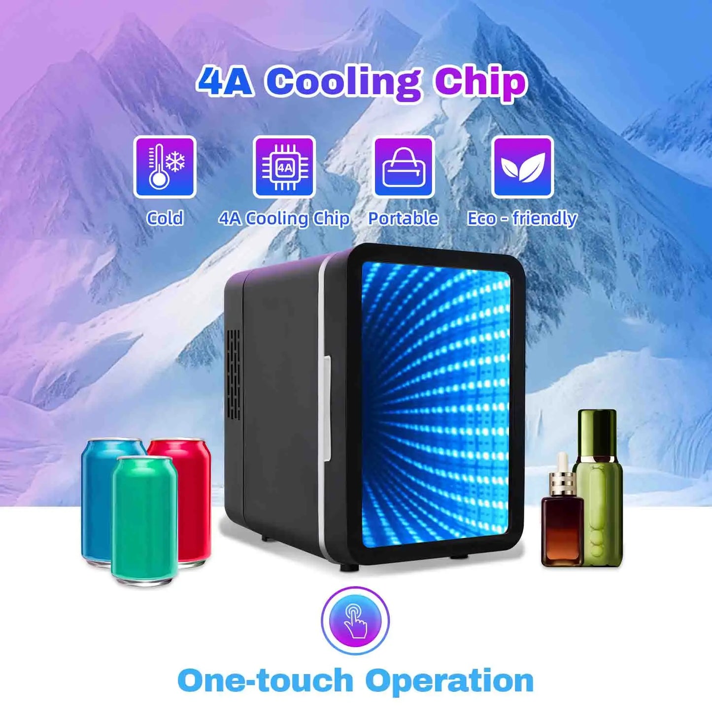 iceBlue 13 Display Mode Dimmable LED Light Mirror Mini Fridge