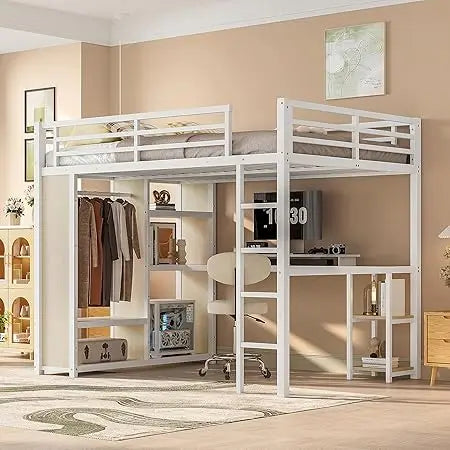 Twin XL Loft Bed with Stairs and L-shaped Desk