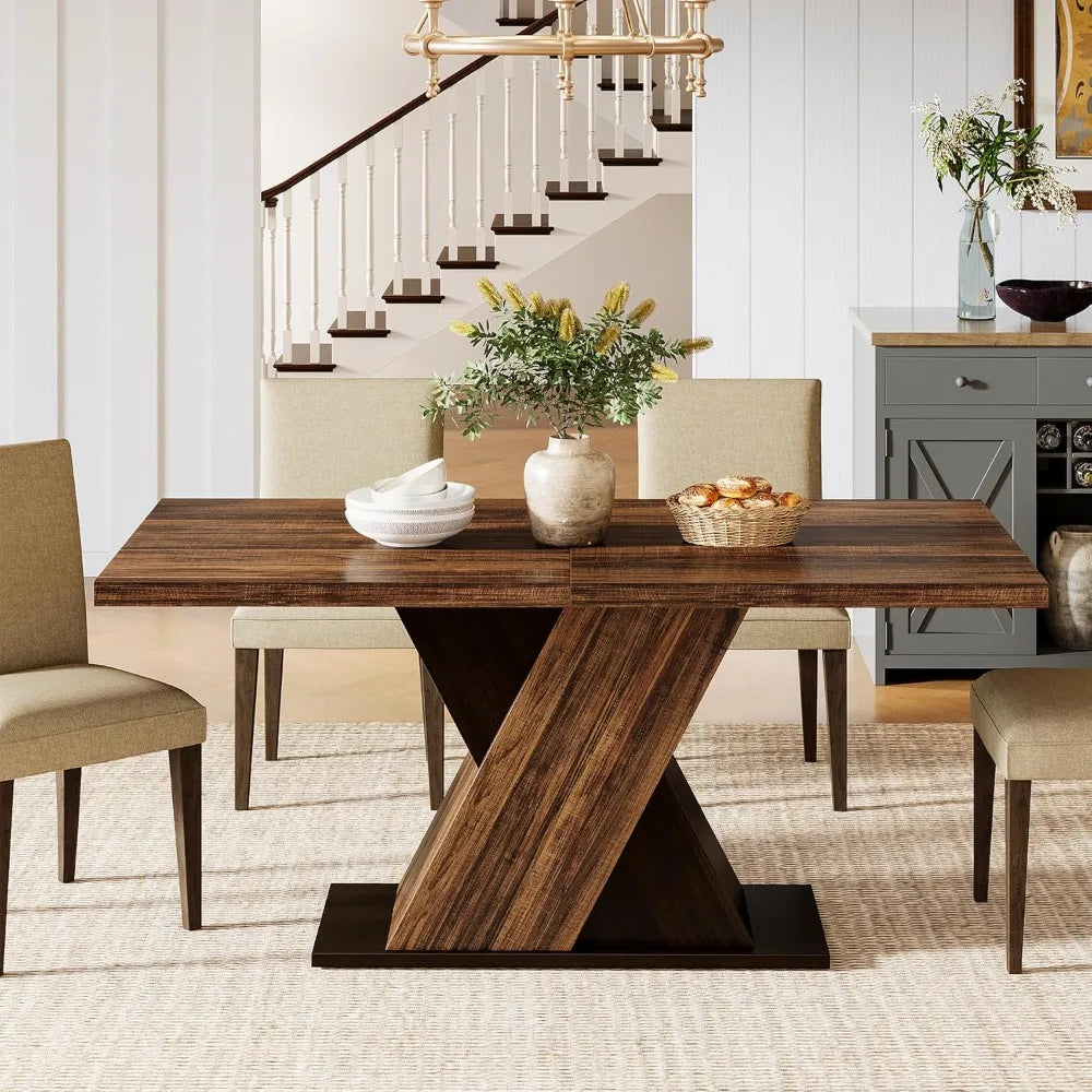 Rustic Brown Wooden Rectangle Dining Room Table