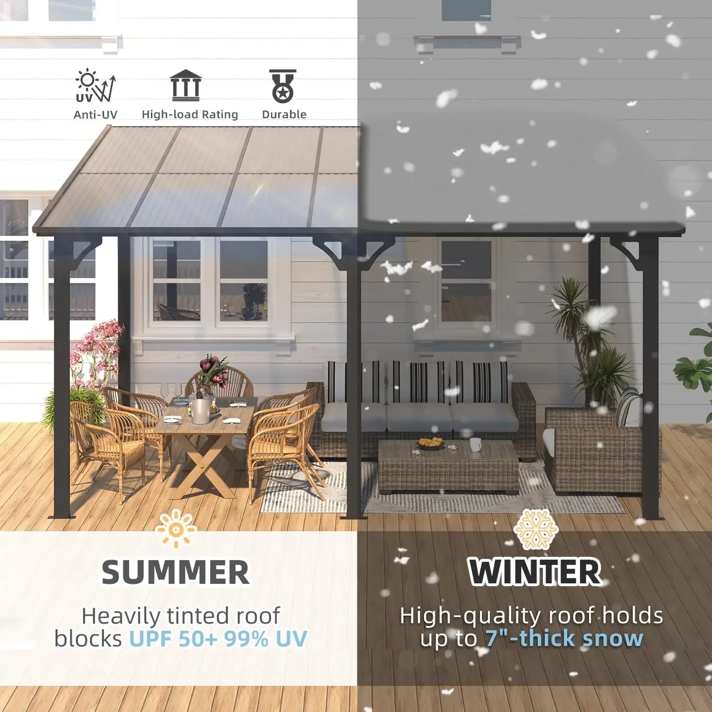 POPULAR Hard Top Lean To Gazebo Pergola With Roof For Patio