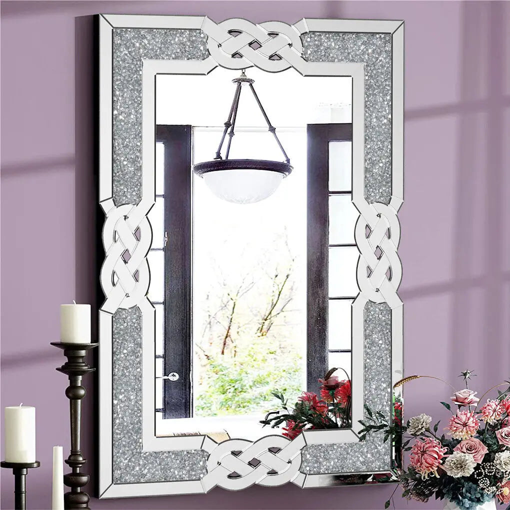 Wall Decorative Silver Crystal Crush Glass Mirror