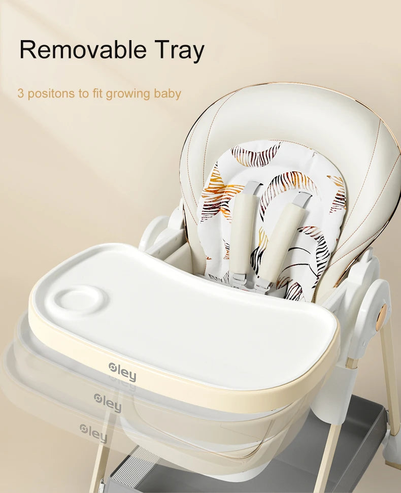 Adjustable Height Baby High Chair with Removable Seat and Tray