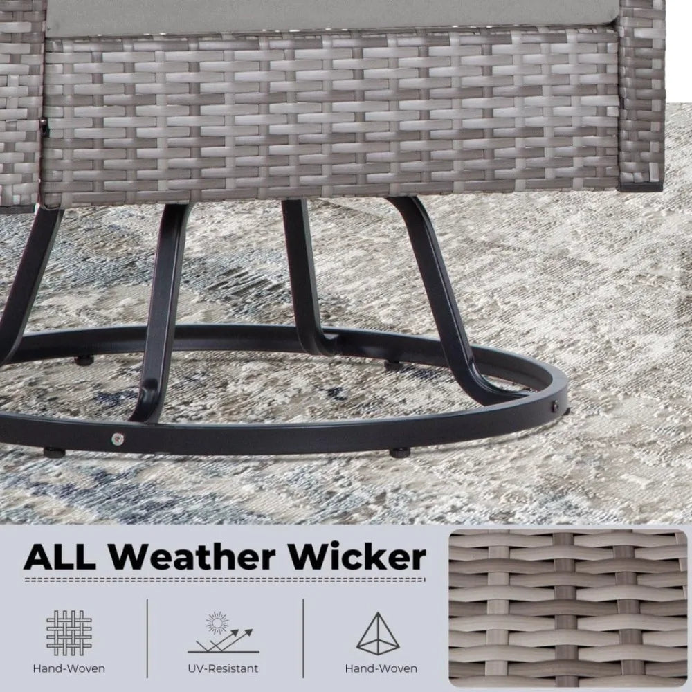 Swivel Patio Furniture Set with Glass Coffee Table and Thick Cushions