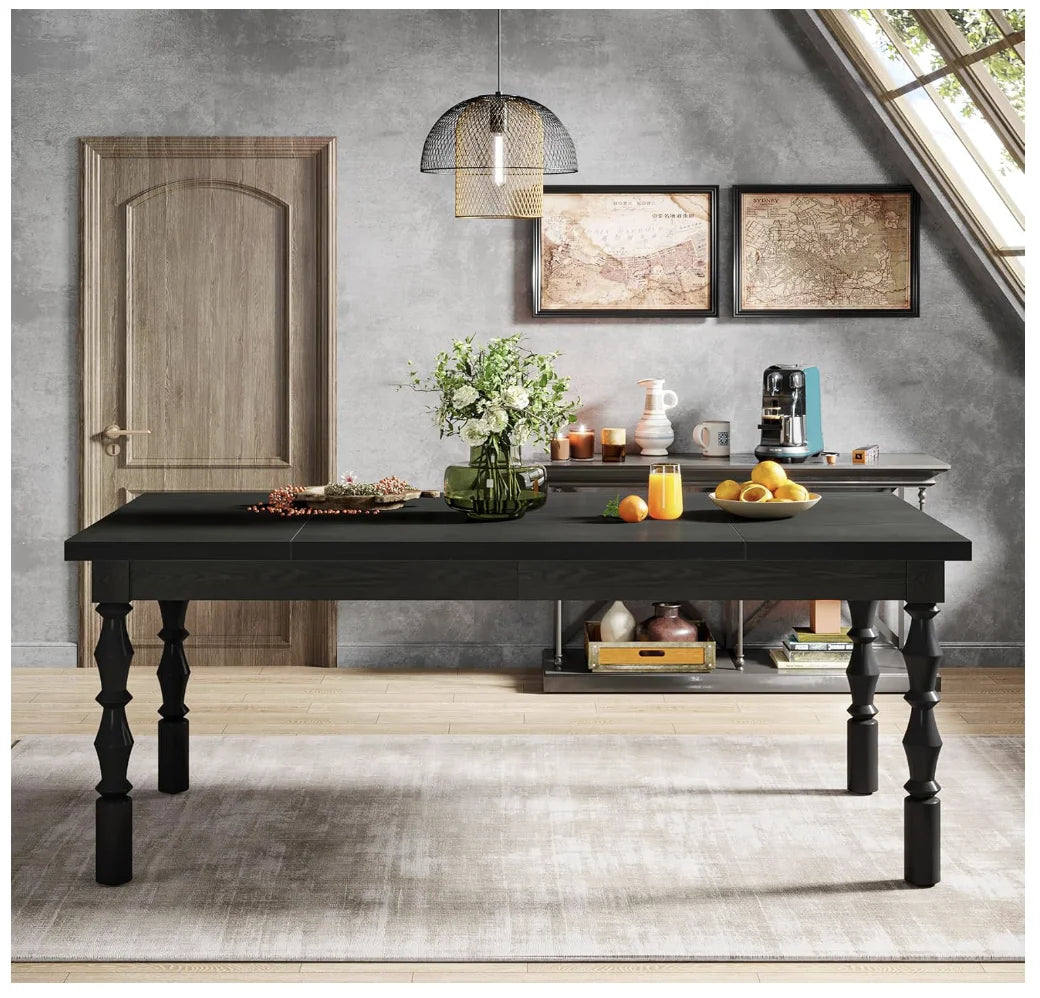 Farmhouse Large Rectangle Wood Black Dining Table Set