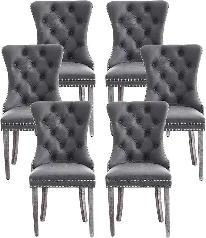 Leather Upholstered Dining Chair with Nailhead Trim and Solid Wood Legs