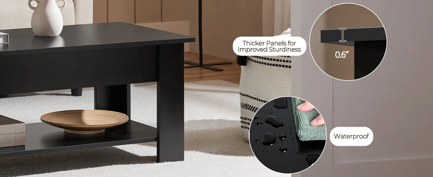 Wooden Coffee Table with Large Hidden Storage Shelf