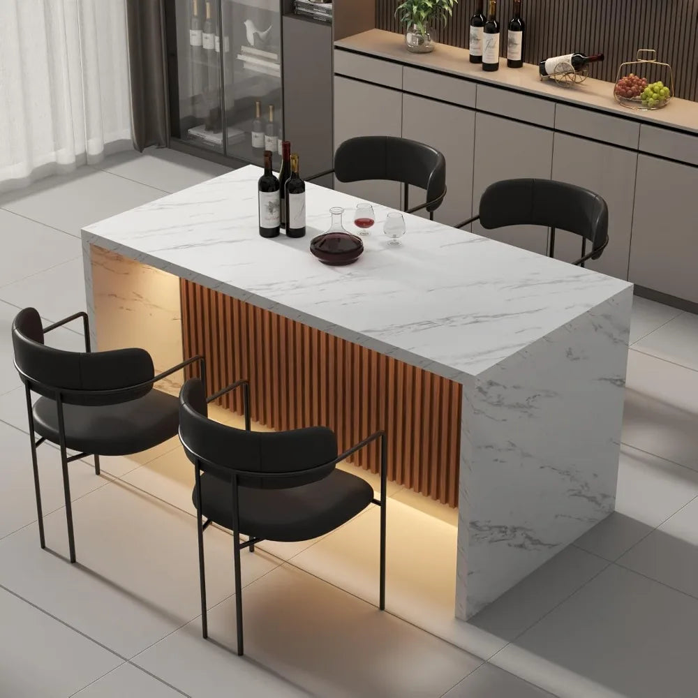 Imitation Marble Dining Island Table with LED Lights