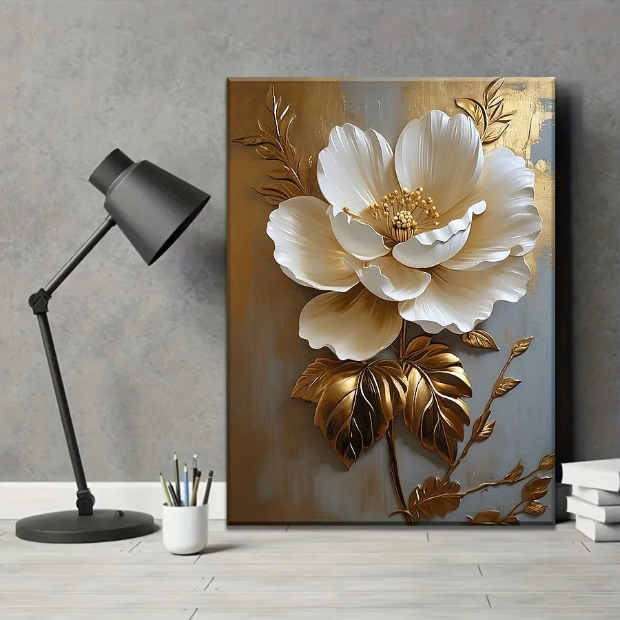 Elegant Vintage Gold and White Floral Canvas