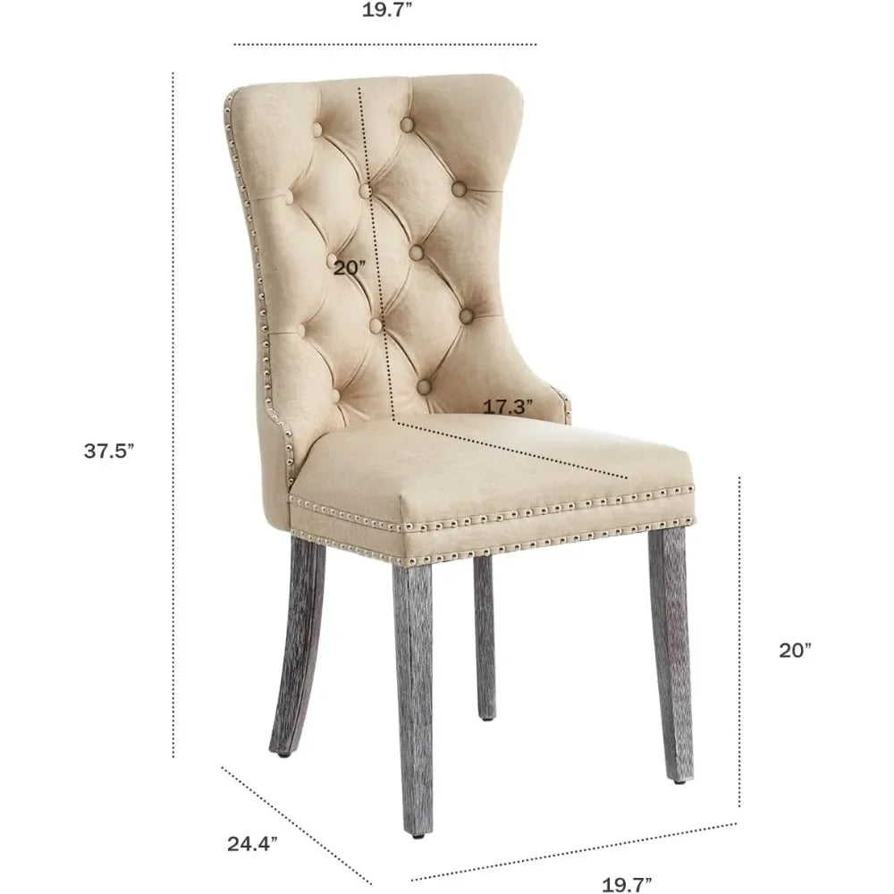 Leather Upholstered Dining Chair with Nailhead Trim and Solid Wood Legs