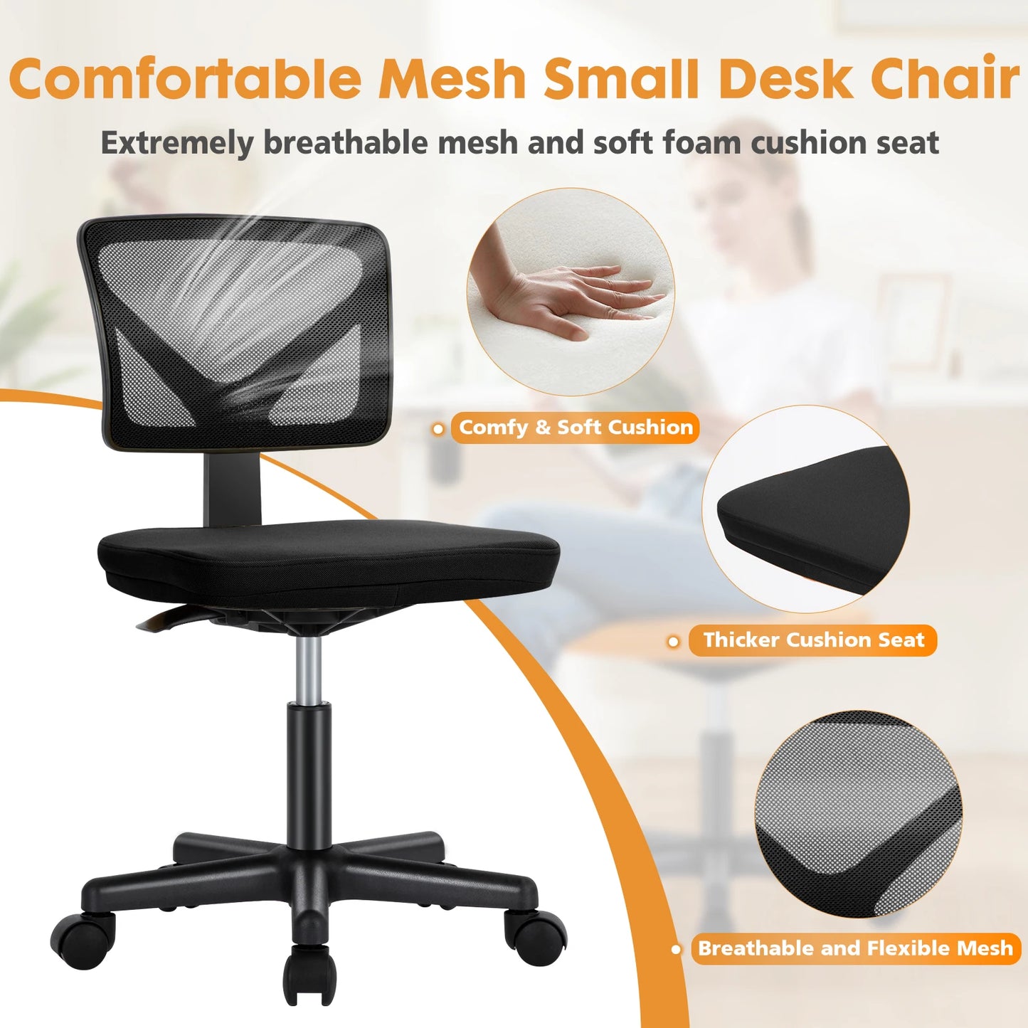 Lumbar Support Armless Office Chair