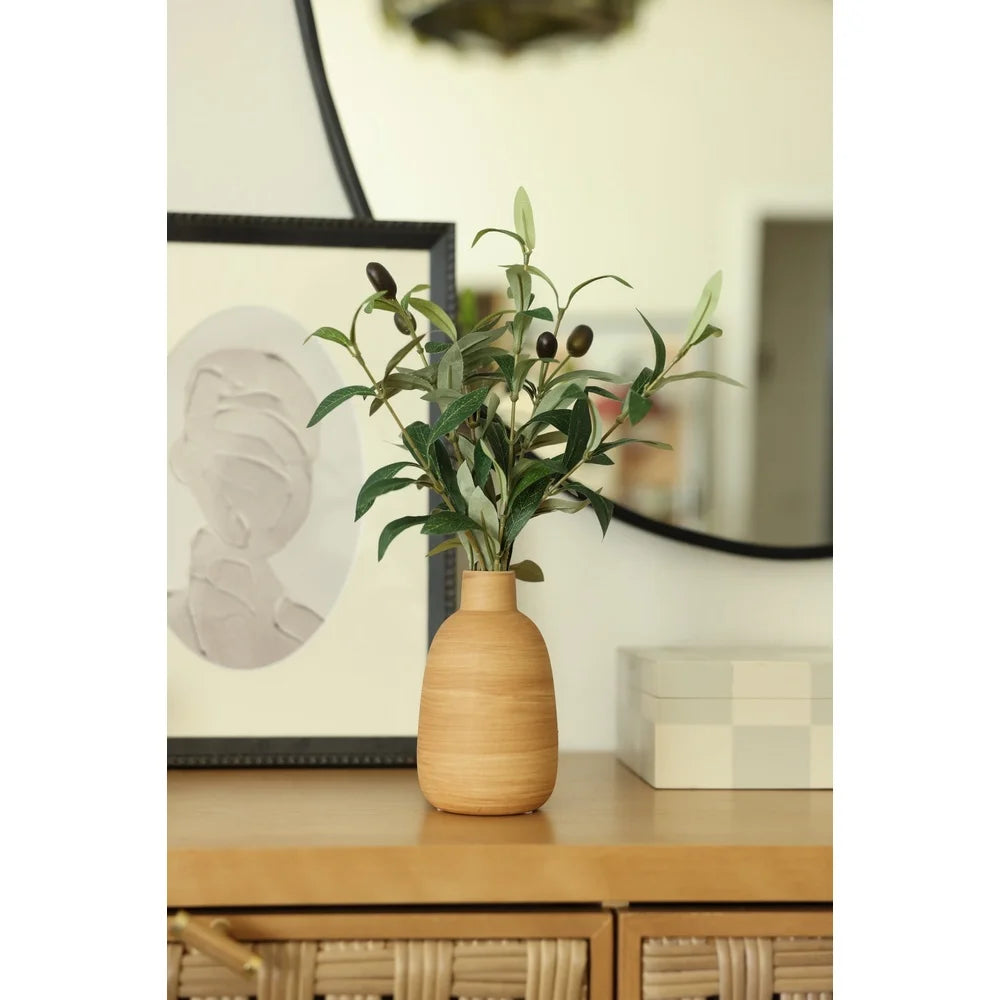 Artificial Olive Potted Plant in Wood Finish Vase