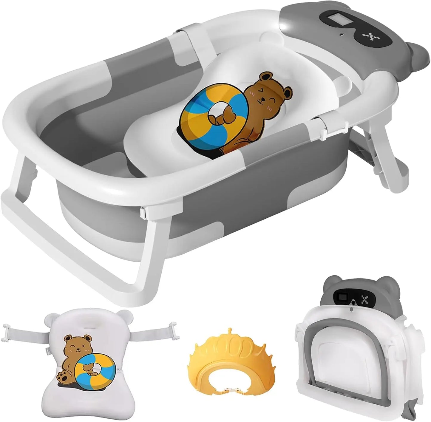 Baby Bathtub Foldable Baby Bathtub with Thermometer and Floating Cushion