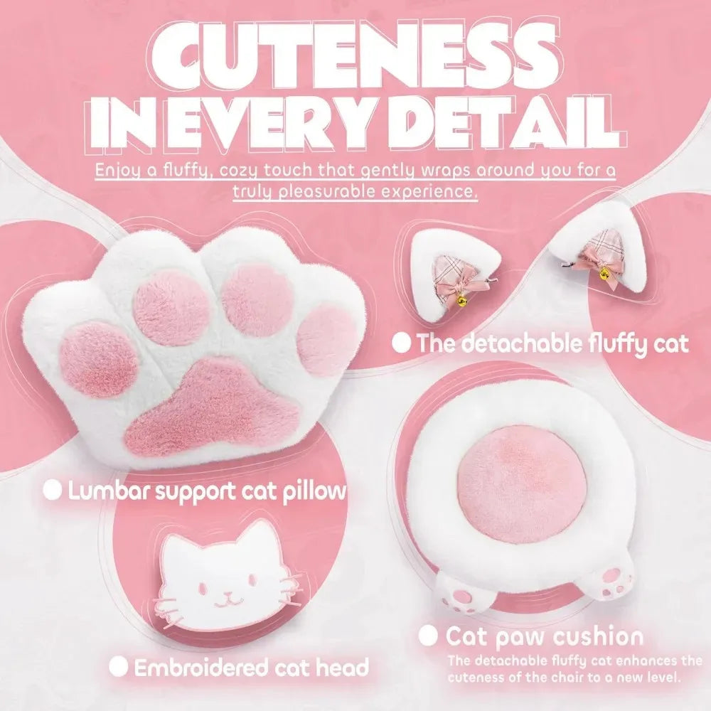Cat Ears Paw Lumbar and Cushion Computer Chair