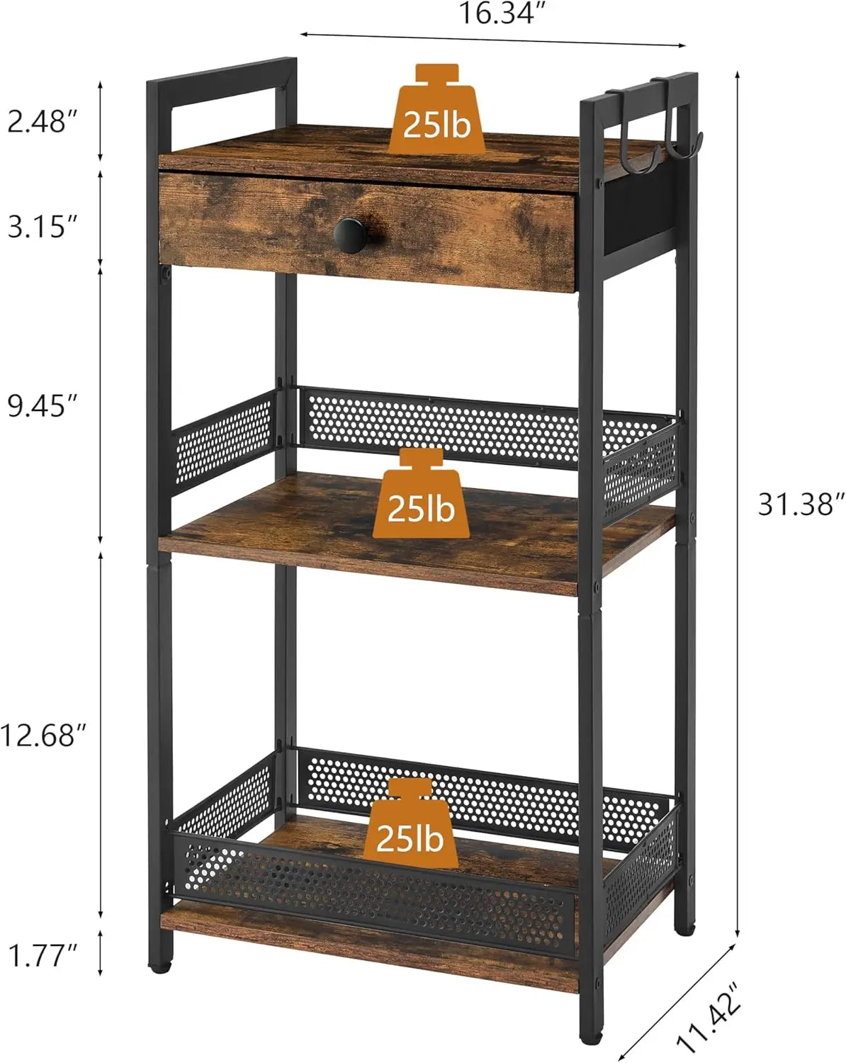3-Tier Bathroom Floor Storage Shelf with Drawer