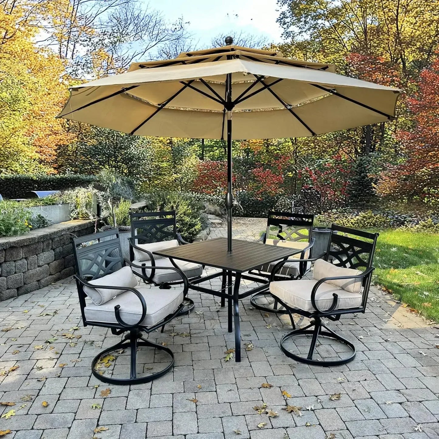 Patio Dining Sets with 4 Swivel Chairs and 1 Square Table