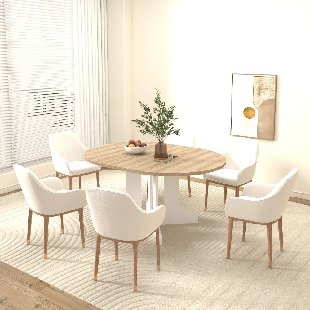 Dining Oval Table with Removable Leaf Trestle X Shaped Base White
