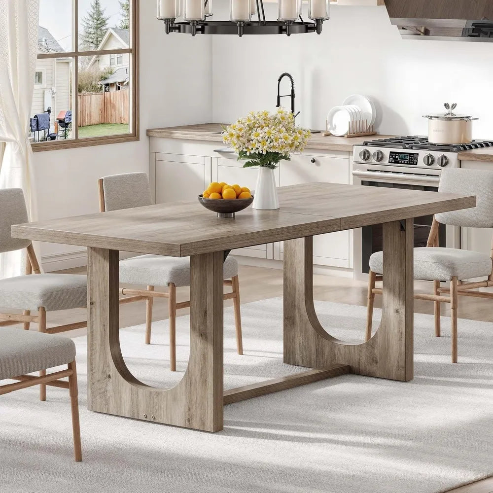 Large Rectangle Dining Room Table with Heavy Duty Wooden Base