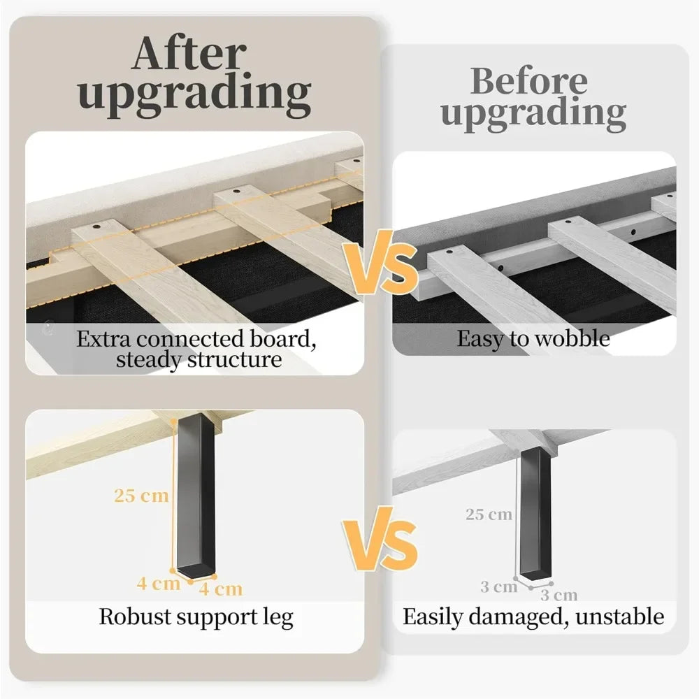 Bed Frame Upholstered Platform with Wing Side