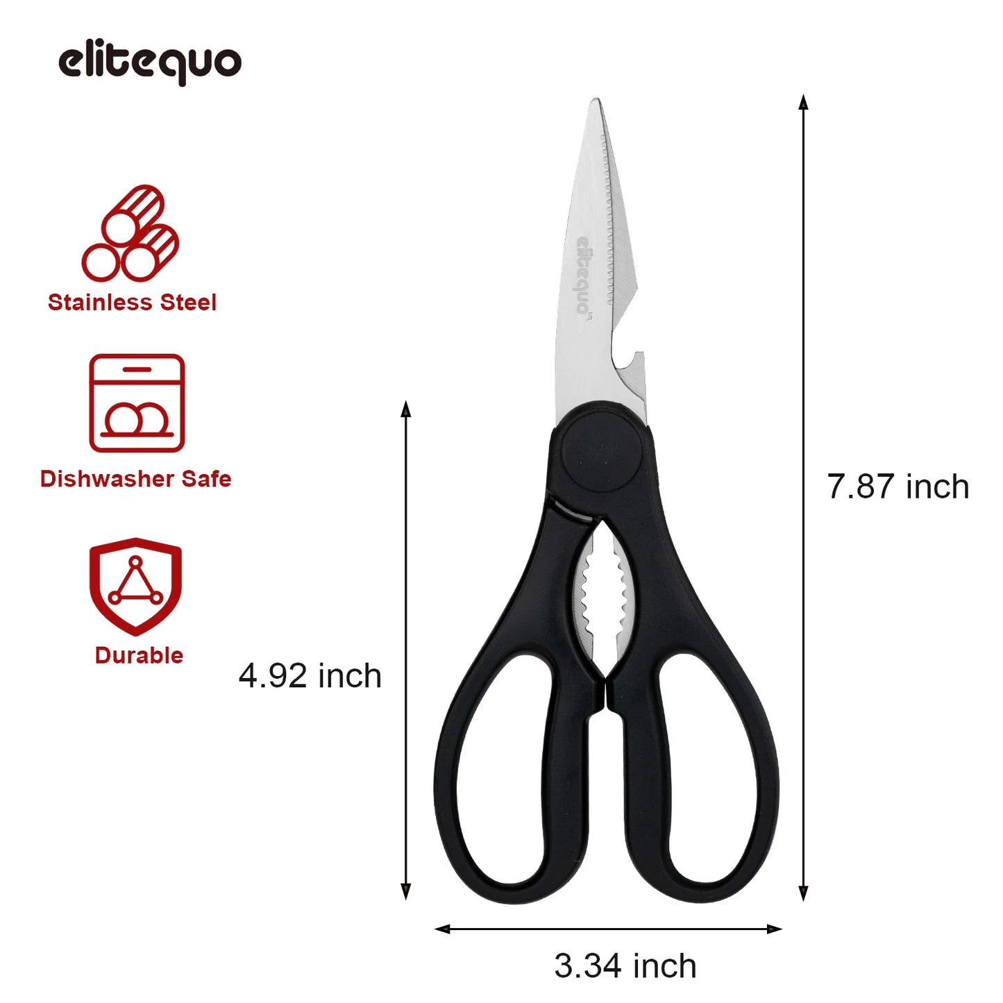 All Purpose Kitchen Shears, Durable Stainless Steel Scissors, Dishwasher Safe, Soft Grip Comfort Handle, 7.87 Inch