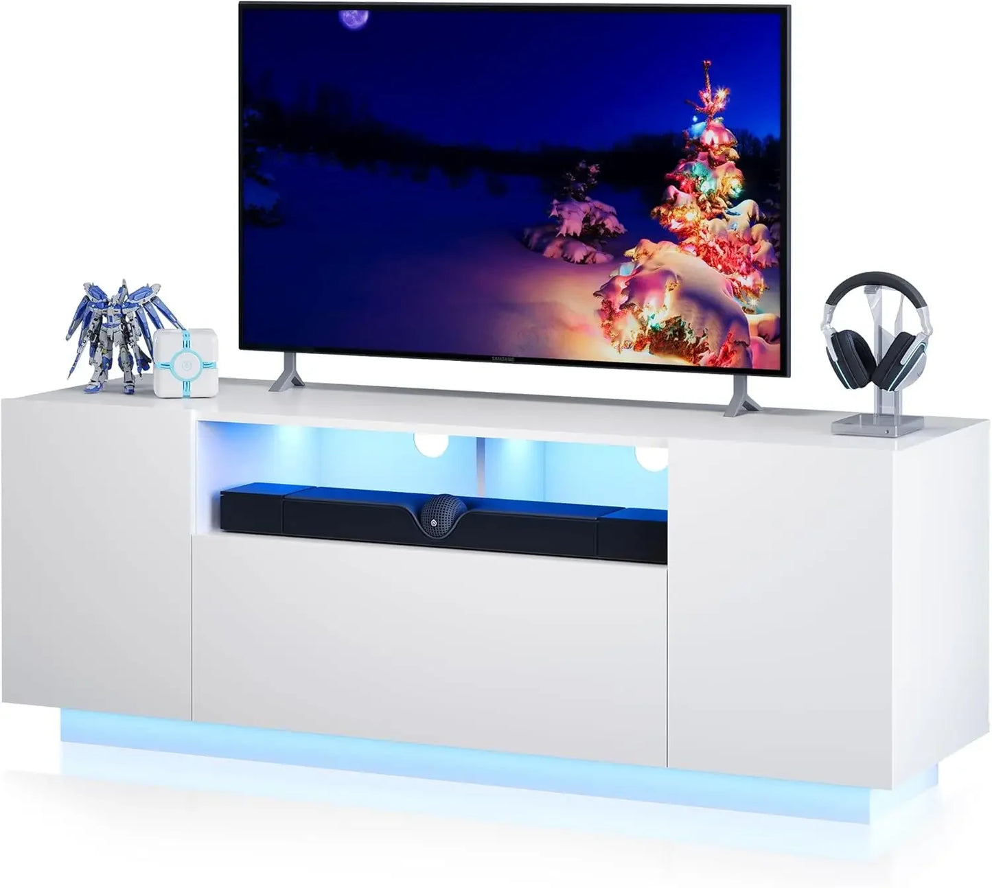 Modern Entertainment Center TV Stand with LED Lights & Large Storage Cabinet