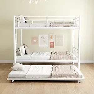 Metal Bunk Bed with Trundle Twin Over Twin
