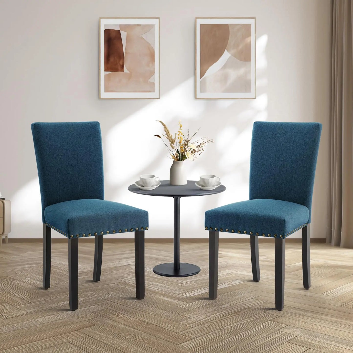Upholstered Parsons Fabric Diner Dining Chairs with Nailhead Trim/Sturdy Wood Legs Set