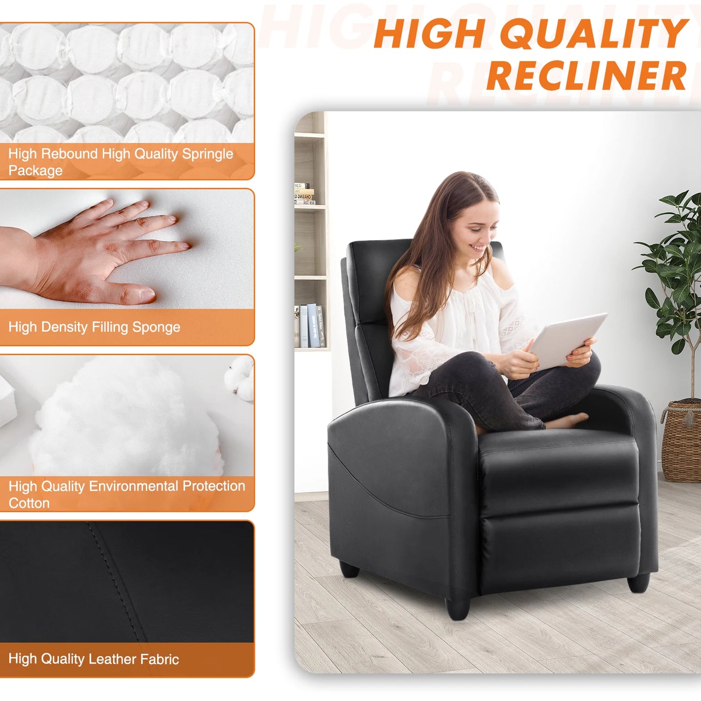 Recliner Chair Massage Sofa Fabric Theater Lumbar Support