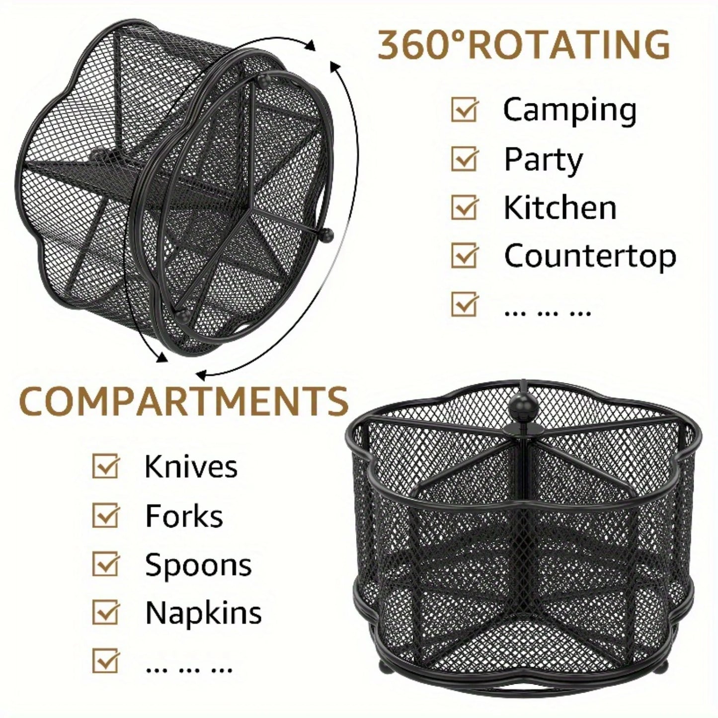 Iron Utensil Holder with ° Spin - Stylish Plaid Kitchen Organizer
